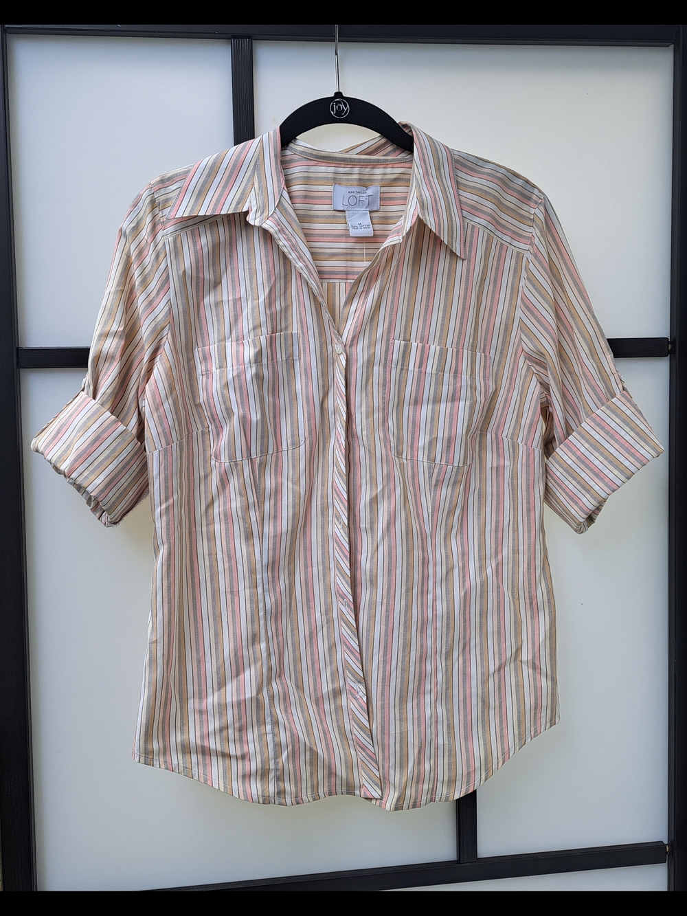 LOFT Y2K Deadstock Beige Multi-Stripe Casual Button-Down Shirt